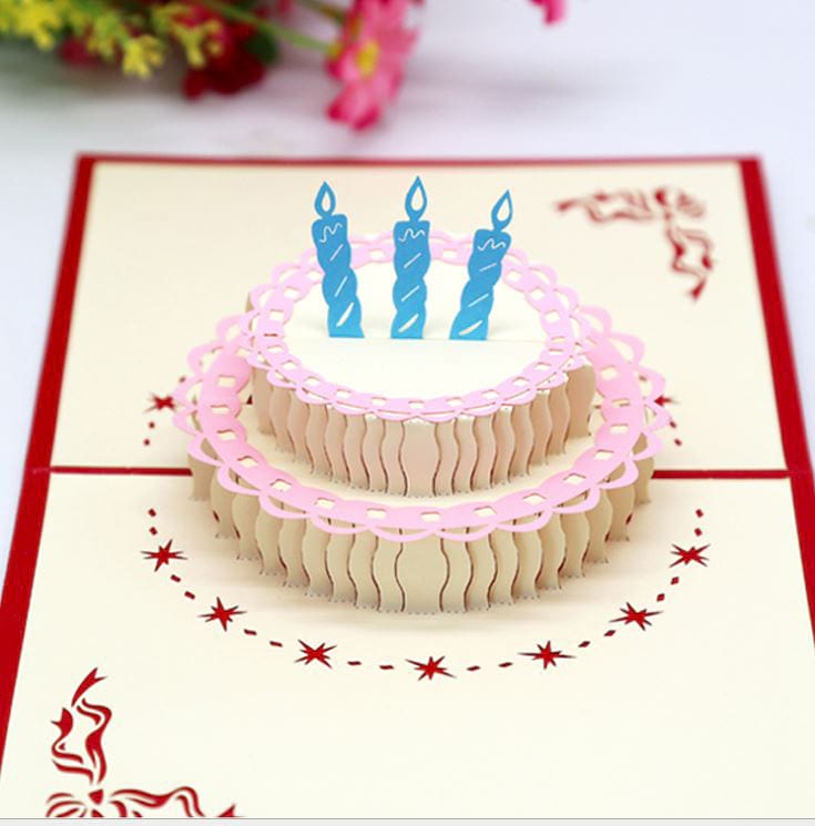 3D Pop Up Birthday Card - 2-Tier Birthday Cake Pink Dec