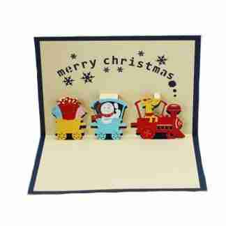 christmas train 3D pop up card blue cover