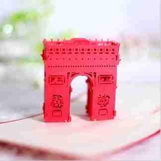 3D pop card of Arc de Triomphe in red