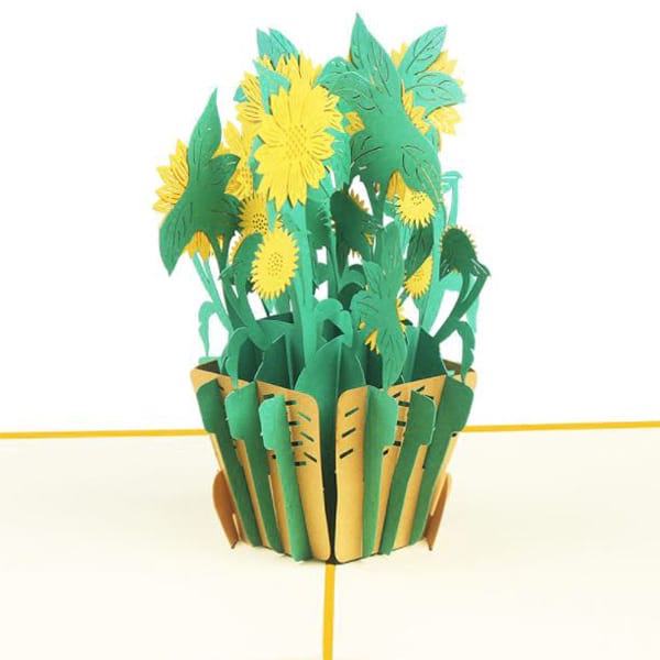 3D Pop Up Greeting Card - Basket of Sunflowers