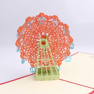 3D Pop Up Card, Greeting Card Ferris Wheel Orange and Green