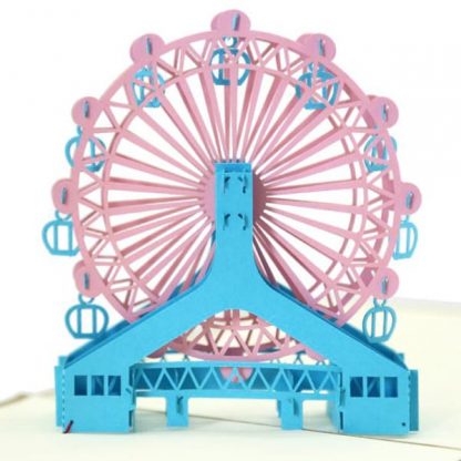 3D Pop Up Card, Greeting Card - Ferris Wheel Pink and Blue