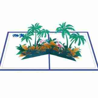 3D pop card with flamingos and tropical jungle scene