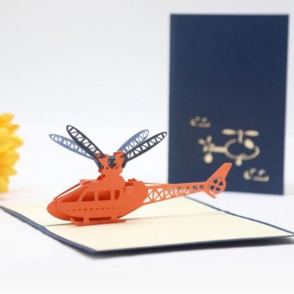 3D Pop Up Greeting Card for Kids - Helicopter with Blue Cover