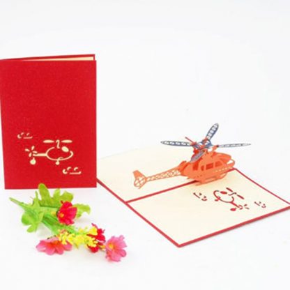 3D Pop Up Greeting Card for Kids - Helicopter with Red Cover