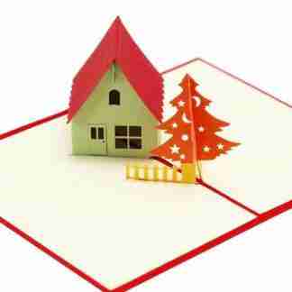 3D Christmas house and tree pop card