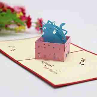3D kitten in a box pop up card