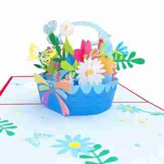 3D basket of flowers pop up card with butterflies