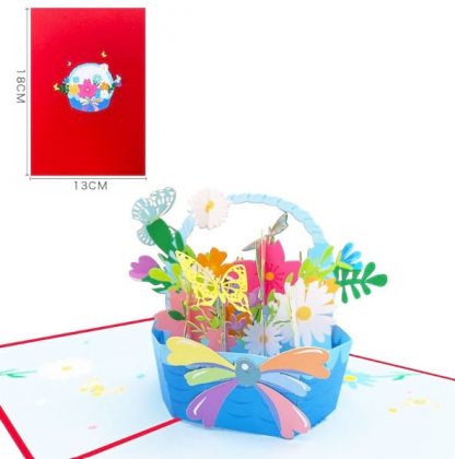 3D Pop Up Card - Basket of Flowers with Butterflies with cover