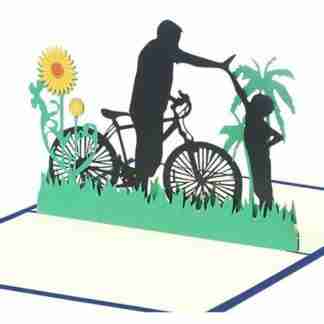 3D father and child pop card with bicycle and sunflowers