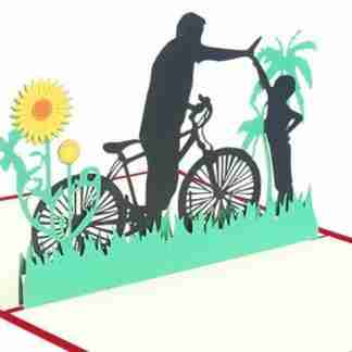 father and child bicycle 3D pop up card