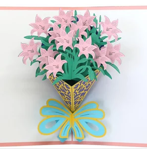 3D pop up card with pink lilies bouquet
