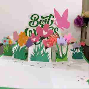 3D Pop Up Greeting Card - Best Wishes Flowers Butterfly