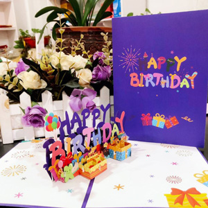 3D Pop Up Birthday Card - Happy Birthday Purple