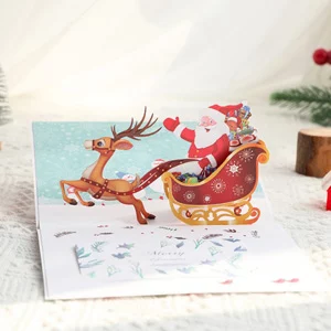 3D Pop Up Christmas Card Santa on Sleigh