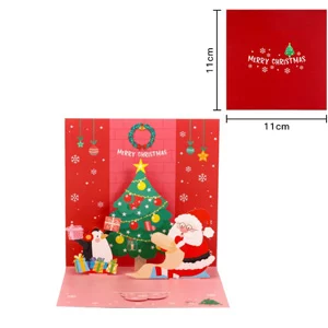 pop up Christmas card Santa with Gifts Red
