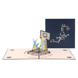3D basketball pop card with players and hoop