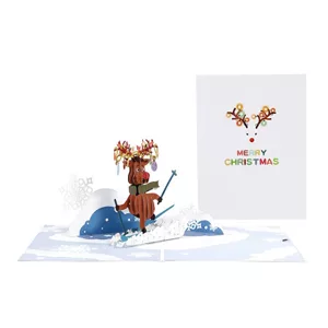 3D Pop Up Xmas Card - Skiing Reindeer