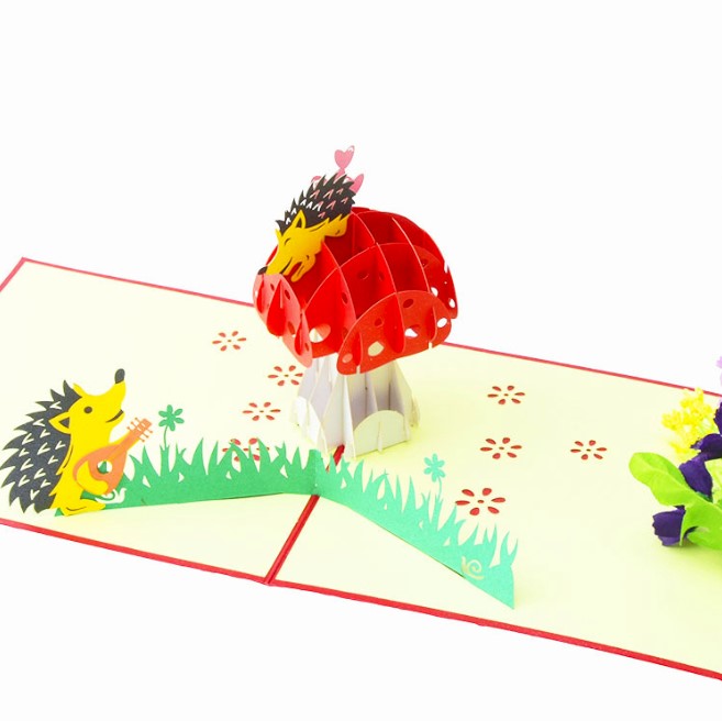 3D Pop Up Card - Forest, Mushroom and Hedgehogs