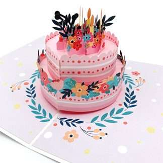 pretty birthday cake 3D pop up card with flowers and candles