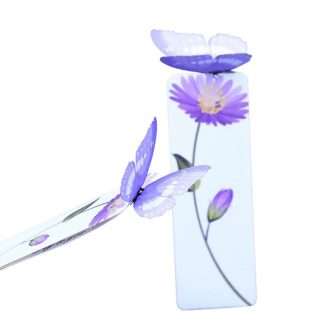 purple butterfly 3D bookmark with floral illustration