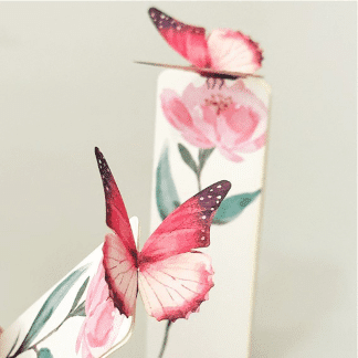 red butterfly 3D bookmark pack with floral design