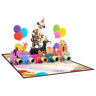 3D Pop Card - Birthday Card Puppies and Balloons Front - 3DCards.com