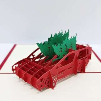 3D Christmas car pop up card with green trees